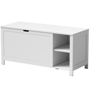 Imagine HOMCOM Bancă pentru pantofi cu raft interior reglabil și compartiment cu clapetă, bancă depozitare pentru pantofi, Alb | Aosom Romania