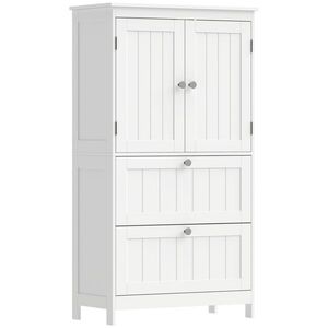 Imagine HOMCOM Dulap de baie cu 2 sertare, independent, cu raft reglabil și uși cu aspect lamelar, Alb | Aosom Romania