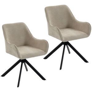 Imagine HOMCOM Scaune pentru sufragerie set de 2, scaun rotativ pentru bucătărie cu cotiere, cadru metalic pentru living, sufragerie, bej | Aosom Romania