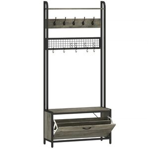 Imagine HOMCOM Cuier Pantofar 5 în 1 cu Banc Pantofar Panou Grilaj Pantofar 10 Cârlige Raft Superior şi Cadru din Oţel Gri | Aosom Romania