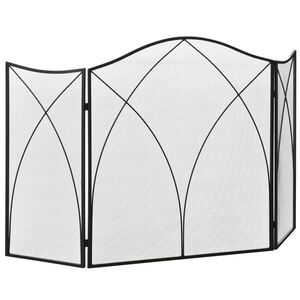 Imagine HOMCOM Parascântei pentru Șemineu din 3 Părți Pliabil cu Decorațiuni, Paravan de Protecție din Metal, 126x2x76 cm, Negru | Aosom Romania