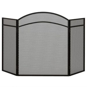 Imagine HOMCOM Paravan Anti-Scântei Pliabil cu 3 Panouri pentru Șemineu, Grilaj Metalic, 96x60 cm, Negru | Aosom Romania