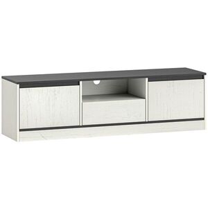 Imagine HOMCOM Comodă TV pentru televizoare până la 152, 4 cm cu 2 dulapuri, 1 poliță deschisă, 1 sertar, modernă, 140x35x40cm, negru și alb | Aosom Romania