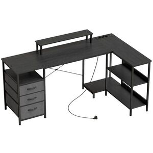 Imagine HOMCOM Birou în formă de L, birou colțar reversibil cu sertare și rafturi, 170 cm, Negru | Aosom Romania