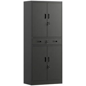 Imagine HOMCOM Dulap metalic 180 cm, dulap de scule cu uși închise cu cheie, sertar și rafturi reglabile, Negru | Aosom Romania
