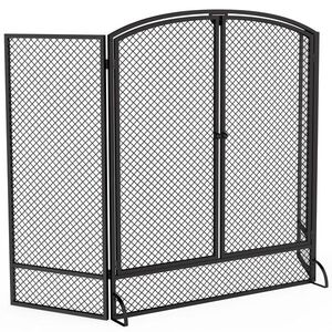 Imagine HOMCOM Protector de scântei pliabil din metal pentru șemineu, 3 panouri, ușă dublă, pentru casă, 122x75 cm, negru | Aosom Romania