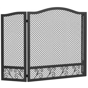 Imagine HOMCOM Parascântei pentru Șemineu, 3 Panouri, Metal Vopsit Electrostatic, Gata de Utilizare, 107 x 1 x 60 cm, Negru | Aosom Romania