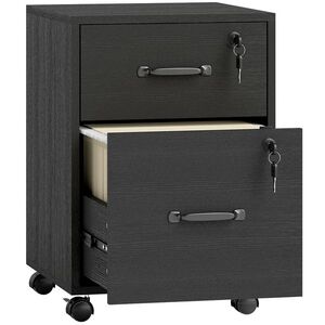 Imagine HOMCOM Corp mobil de birou cu 2 sertare, mobilier de depozitare pe roți pentru documente suspendate format Letter, negru | Aosom Romania