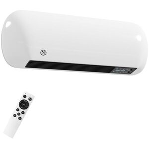 Imagine HOMCOM Încălzitor mural ceramic 1000/2000W, radiator electric, ventilator, termostat, minuterie, 50x19x14cm, alb | Aosom Romania
