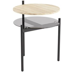 Imagine HOMCOM Măsuță laterală rotundă cu poliță deschisă din sticlă pentru spații mici, living, dormitor, 41, 8 x 39, 8 x 53, 5 cm, stejar | Aosom Romania