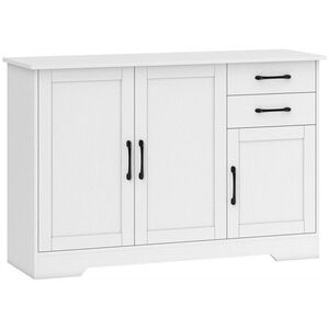 Imagine HOMCOM Sideboard cu 2 sertare, dulap modern de depozitare, raft reglabil și 3 uși, Alb | Aosom Romania