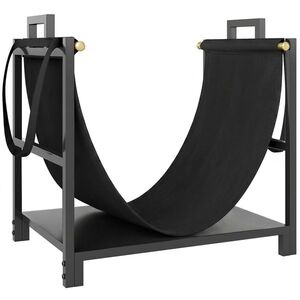 Imagine Outsunny Suport pentru Lemne de 48 cm cu Geantă, din Oțel, Capacitate 50 kg, pentru Șemineu, Negru | Aosom Romania