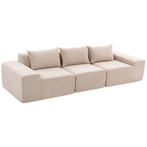 Imagine HOMCOM Canapea 3 locuri din chenille 320 cm, canapea modulară, șezut și brațe extra-largi, complet comprimată, bej | Aosom Romania