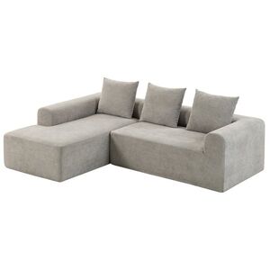 Imagine HOMCOM Canapea de Colț cu 3 Locuri, Fără Cadru, pentru Living, Gri Deschis | Aosom Romania