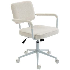 Imagine HOMCOM Scaun de birou ergonomic, fotoliu de birou din țesătură bouclette cu înălțime reglabilă, funcție balans, crem | Aosom Romania
