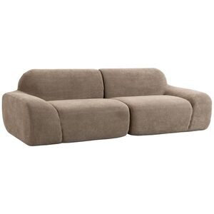 Imagine HOMCOM Canapea 3 locuri din chenille 244 cm, canapea modernă pentru living, șezut și cotiere late, arcuri pocket, maro deschis | Aosom Romania