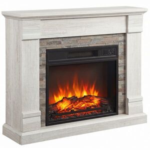 Imagine HOMCOM Șemineu Electric Decorativ 1800W cu Efect de Flacără cu 3 Niveluri Termostat Temporizator Telecomandă Natural | Aosom Romania