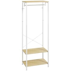 Imagine HOMCOM Portmanta cu șină și 2 rafturi pentru pantofi 60L x 40l x 167, 5H cm Aspect de lemn deschis și metal alb | Aosom Romania