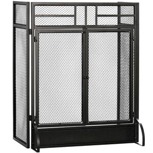 Imagine HOMCOM Paravan anti-scântei grilă de protecție pentru șemineu barieră de siguranță 3 panouri pliabile și ușă 120 x 79 cm | Aosom Romania