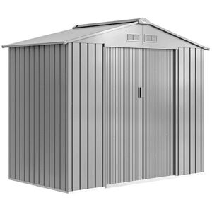 Imagine Outsunny Adăpost de grădină 2, 5 m² - Depozit pentru unelte cu kit de fundație - Căbănuț cu ușă încuiabilă - Tablă de oțel gri | Aosom Romania