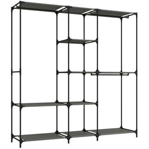 Imagine HOMCOM Dulap Textil Compact cu 3 Bare pentru Umerașe, 5 Rafturi și Structură din Oțel, 182 x 43 x 182 Cm, Negru | Aosom Romania