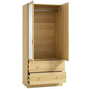 Imagine HOMCOM Dulap dormitor cu oglindă, 2 uși, 2 sertare și bară de agățare, 80 x 50 x 180 cm, stejar | Aosom Romania