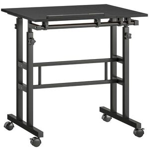 Imagine HOMCOM Birou șezut-în-picioare birou reglabil pe înălțime 70 x 60 cm pe roți cu blat înclinat cadru metalic negru | Aosom Romania