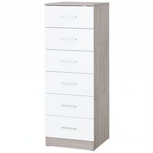 Imagine HOMCOM Comodă cu 6 sertare Comodă înaltă pentru dormitor cu sistem anti-răsturnare 40x40x110 cm Gri deschis și Alb | Aosom Romania