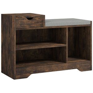 Imagine HOMCOM Mobilier și bancă pentru încălțăminte, 1 sertar și 3 compartimente, Capacitate 5 perechi, MDF, 76, 5 x 30 x 52 cm, Maro | Aosom Romania
