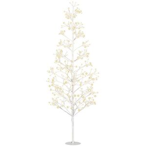 Imagine HOMCOM Brad Artificial de Crăciun cu 384 Lumini LED Albe și Crengi Pliabile din PP și Oțel, Ø20x180 cm, Alb | Aosom Romania