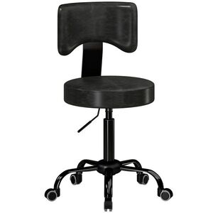 Imagine HOMCOM Scaun Salon cu Rotile, PU, Înălțime Reglabilă, Șezut Căptușit și Spătar, Rotativ, 34, 5x34, 5x87, 5 cm, Negru | Aosom Romania