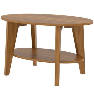 Imagine HOMCOM Masă de cafea ovală cu 2 nivele, masă de living modernă cu raft inferior deschis, 80 x 50 x 45 cm, Stejar | Aosom Romania