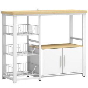 Imagine HOMCOM Etajeră de depozitare pentru bucătărie cu coșuri glisante și dulap, suport pentru cuptor cu microunde, 100 x 35 x 80 cm, alb | Aosom Romania