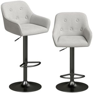 Imagine HOMCOM Set de 2 taburete de bar, scaune de bar din chenille, înălțime reglabilă, rotire 360°, spătar și suport pentru picioare, gri | Aosom Romania