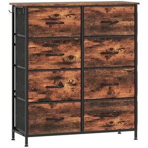 Imagine HOMCOM Comodă 8 sertare din țesătură, mobilier de depozitare, 4 buzunare, 2 cârlige, cadru din oțel, 86x30x94, 5cm, maro rustic | Aosom Romania