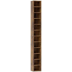 Imagine HOMCOM Bibliotecă suport pentru CD-uri cu 12 polițe, pentru 204 CD-uri, din MDF și PAL, 21x20x175 cm, maro rustic | Aosom Romania