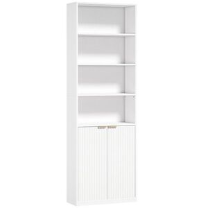 Imagine HOMCOM Bibliotecă cu 6 nivele, Mobilier de depozitare, 60 x 24 x 182 cm cu 4 compartimente deschise și 2 uși, Alb | Aosom Romania