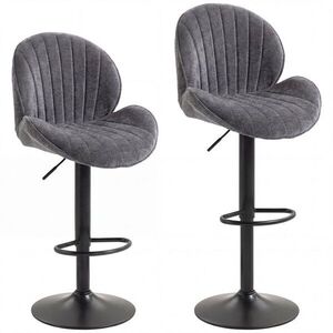 Imagine HOMCOM Set de 2 taburete de bar, înălțime reglabilă 62-83cm, rotative 360°, șezut căptușit, spătar și suport pentru picioare, gri | Aosom Romania