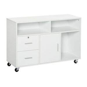 Imagine HOMCOM Suport pentru imprimantă cu 2 sertare mobilier de depozitare pe roți rafturi deschise și dulap, 100 x 35 x 65 cm, alb | Aosom Romania