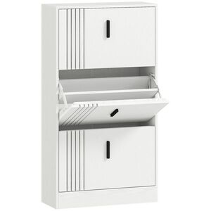 Imagine HOMCOM Dulap pentru încălțăminte dulap pantofi cu 3 uși rabatabile 18 perechi capacitate mare din lemn 63 x 24 x 117 cm alb | Aosom Romania