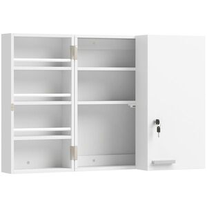 Imagine HOMCOM Dulap Medicamente de Perete cu Cheie, 3 Rafturi Interne și 8 Suporturi pentru Sticle, Dulap din MDF și Metal, pentru Bucătărie, Hol, Living, 53x20x53 cm, Alb | Aosom Romania