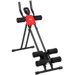 Imagine SPORTNOW Mașină Abdomene Pliabilă cu Monitor LCD pentru Antrenament Corporal Complet Acasă Roșu și Negru | Aosom Romania