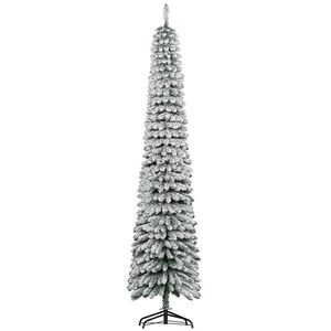 Imagine HOMCOM Brad de Crăciun Îngust Împodobit cu Zăpadă 240 cm cu 603 Crengi și Suport Metalic Pliabil pentru Living Interior Verde | Aosom Romania