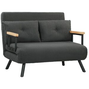 Imagine HOMCOM Canapea extensibilă 2 locuri cu funcție de dormit, incl. 2 perne, aspect Sherpa, Natural + Gri închis + Negru | Aosom Romania