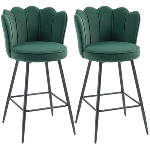 Imagine HOMCOM Set de 2 taburete de bar, scaune de bar cu spătar și suport pentru picioare, picioare din oțel, 54 x 55 x 97 cm, verde închis | Aosom Romania