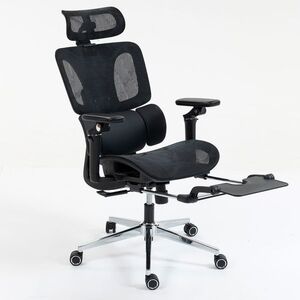 Imagine HOMCOM Scaun de birou ergonomic Scaun pentru birou cu suport lombar și suport cap reglabile, cotiere 5D rabatabile, suport picioare, plasă Negru | Aosom Romania