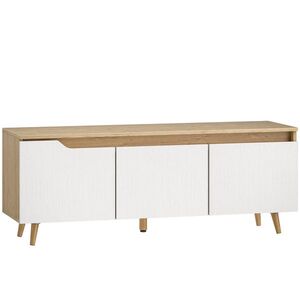Imagine HOMCOM Suport TV, Mobilier TV pentru Televizoare de până la 55", cu 3 Compartimente și Raft Reglabil, Mobilier pentru Living cu 5 Picioare din Lemn, Stejar și Alb | Aosom Romania