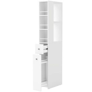 Imagine HOMCOM Dulap de Baie Înalt și Îngust cu 2 Sertare, 135 cm, Alb | Aosom Romania