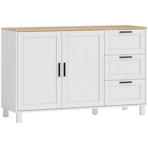 Imagine HOMCOM Bufet modern cu uși Soft-Close, dulap bar pentru cafea cu 3 sertare și raft reglabil, Alb | Aosom Romania