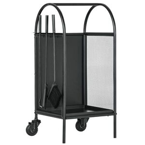 Imagine Outsunny Suport pentru lemne pe roți cu accesorii lopată mătură și tisonier 37, 5 x 37, 5 x 80 cm negru | Aosom Romania